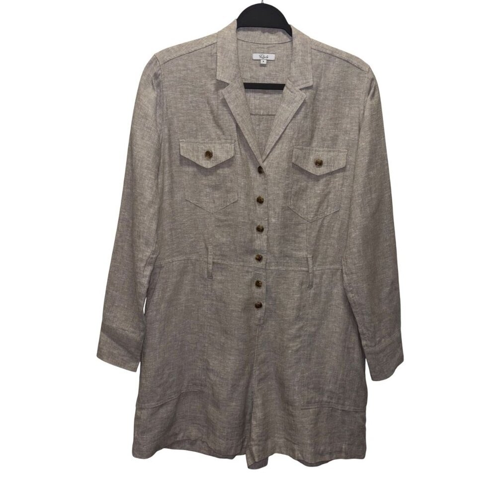 Rails Womens Button-Up Romper In Beige With Long Sleeves & Chest Pockets Size S